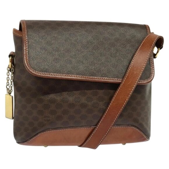 CELINE Macadam Canvas Shoulder Bag PVC Leather Brown Gold - Picture 1 of 16